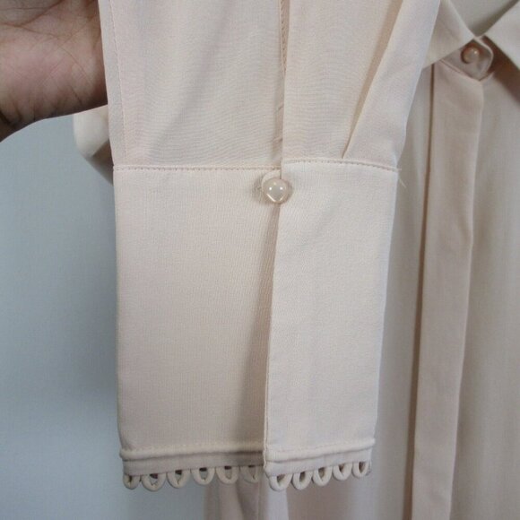 Club Monaco Silk Button Up Blouse Women M Peach Ruffle Long Sleeve Classy 128 - Picture 7 of 13